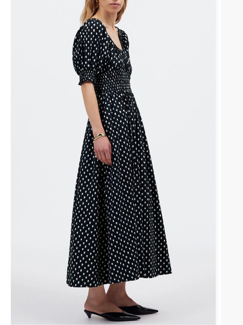 NWT Madewell Shibori Dot Smocked Waist Midi Dress - Picture 3 of 7